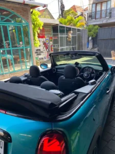 Sewa MINI Cooper Cabrio Aqua Blue di Bali